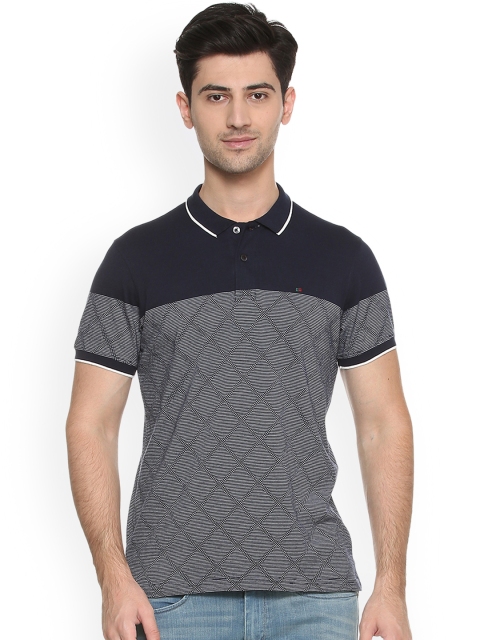 

Peter England Casuals Men Navy Blue Self Design Polo Collar T-shirt
