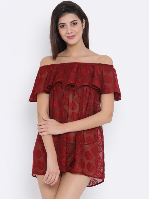 

Clovia Maroon Self Design Baby Doll NS1146P09XL