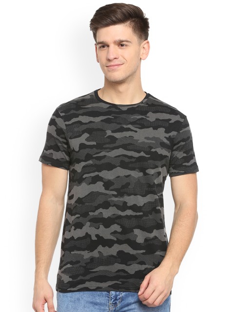 

People Men Grey Printed Round Neck T-shirt