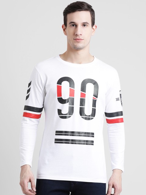 

oneliner Men White Printed Round Neck T-shirt