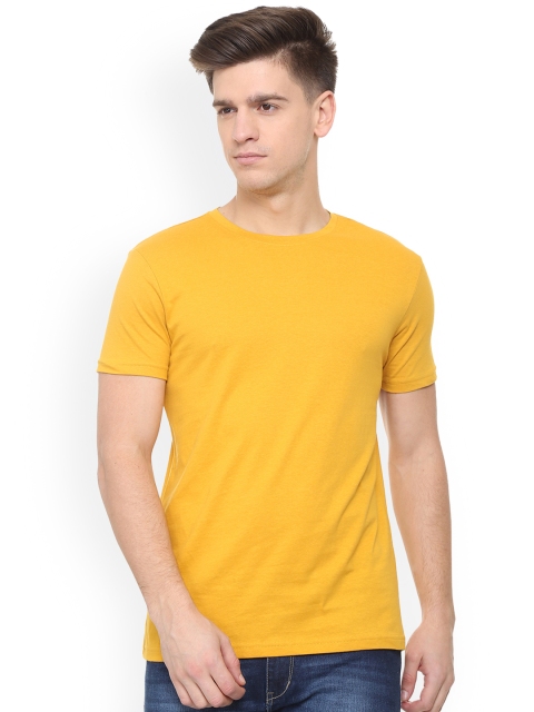 

People Men Yellow Solid Round Neck T-shirt