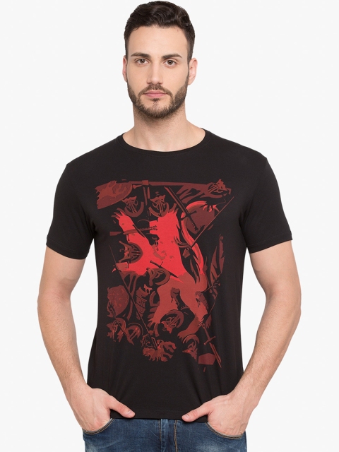 

Status Quo Men Black Printed Round Neck T-shirt