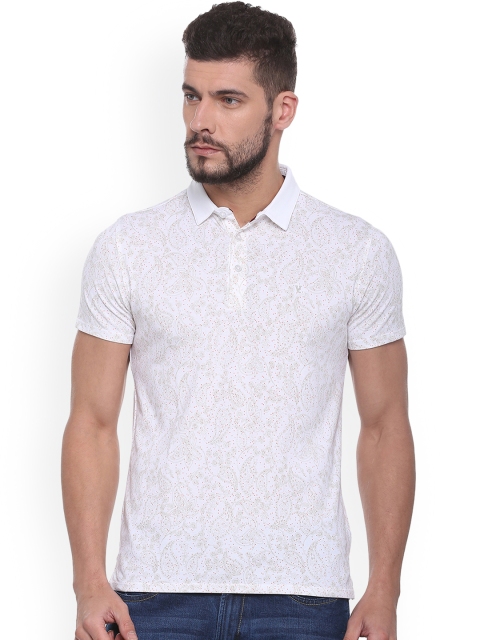 

V Dot Men White Printed Polo Collar T-shirt