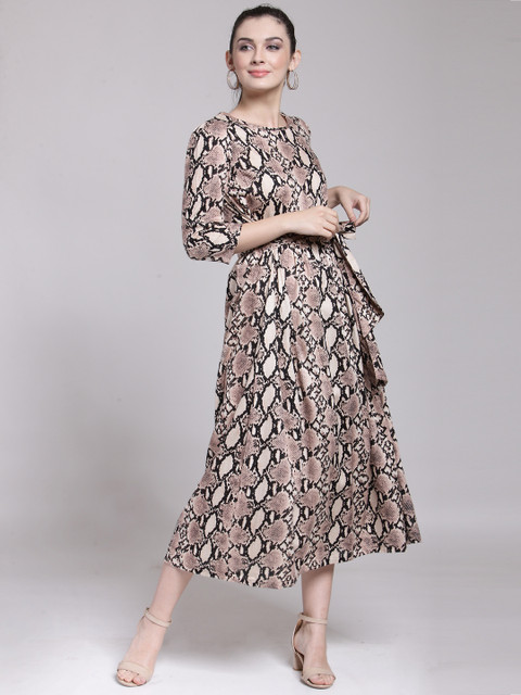 

plusS Women Brown Printed A-Line Dress