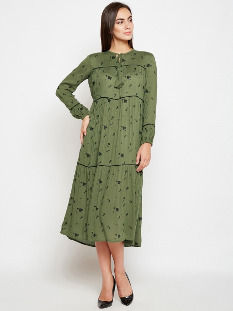 

Nun Women Green Printed Tiered A-Line Dress