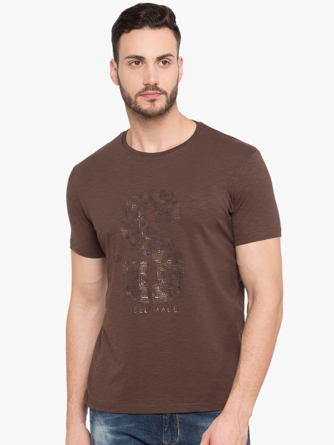 

Status Quo Men Brown Printed Round Neck Slim Fit T-shirt