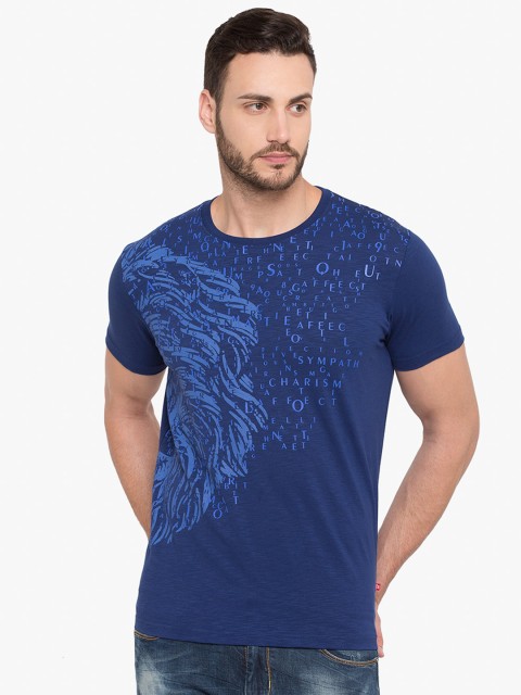 

Status Quo Men Blue Printed Round Neck Pure Cotton T-shirt
