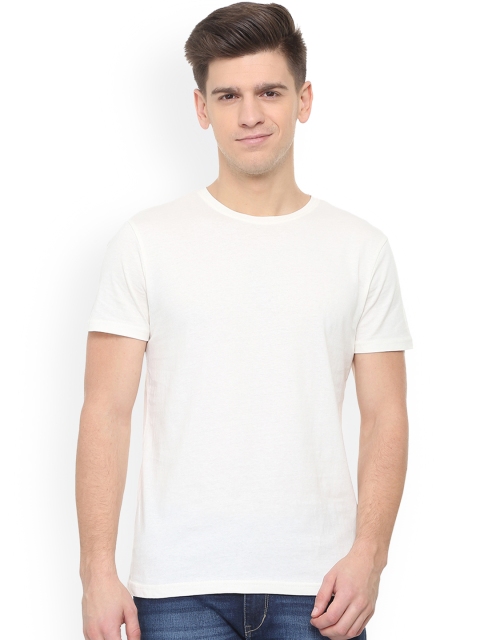 

People Men White Solid Round Neck Pure Cotton T-shirt