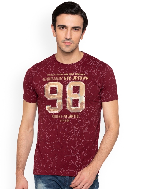 

Status Quo Men Maroon Printed Round Neck Pure Cotton T-shirt