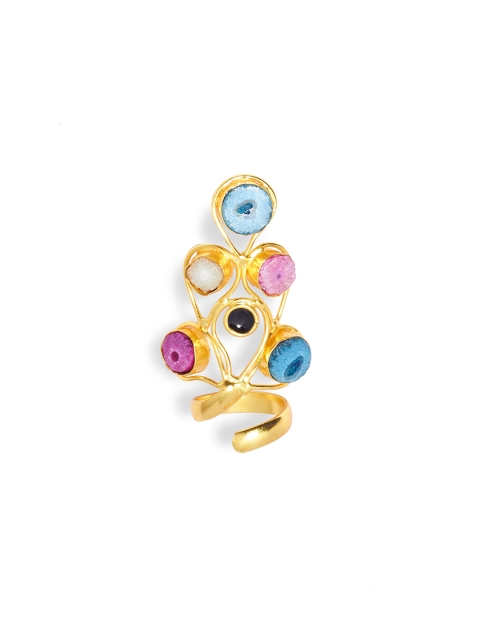 

AccessHer Women Gold-Toned Multicolored Agate Finger Ring