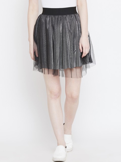 

Camey Women Silver Solid A-Line Skirt