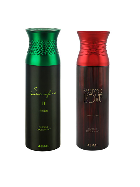 

Ajmal Unisex Set of 2 Sacrificell Him Body Spray & Sacredlove Deodorant Spray 200ML each, Green