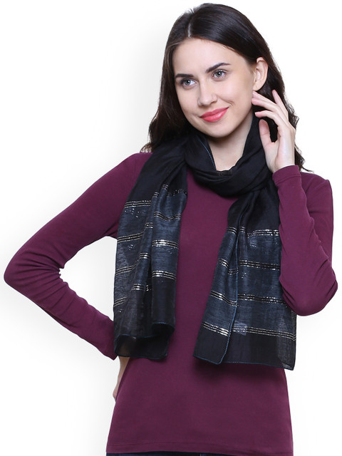 

Anekaant Black Striped Scarf