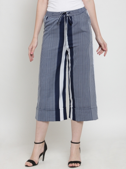 

Indietoga Women Blue & White Flared Striped Culottes