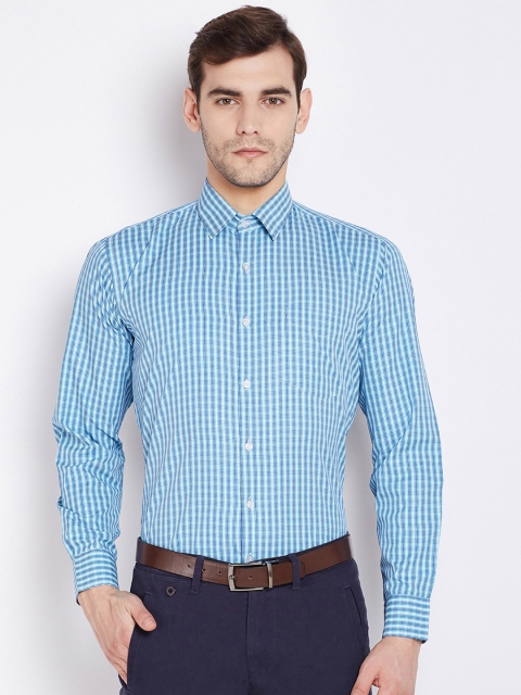 

English Navy Men Blue Slim Fit Checked Formal Shirt