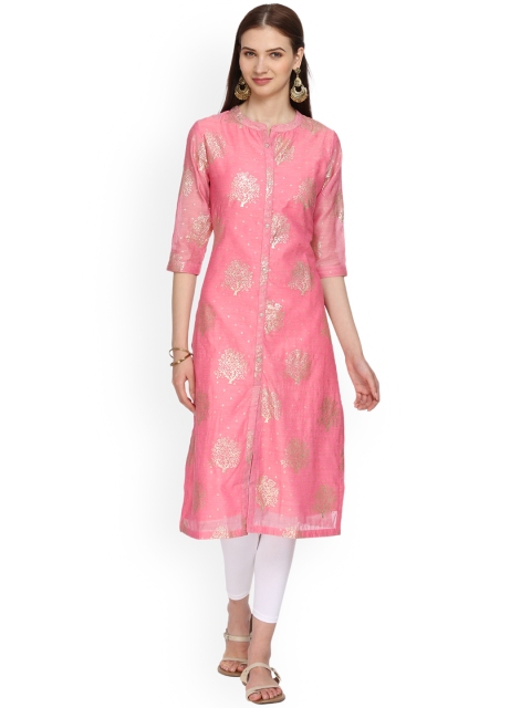 

Alena Women Pink Printed Straight Kurta