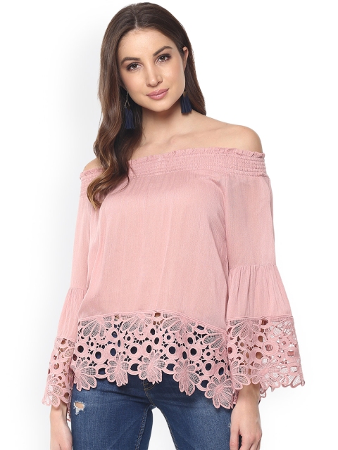 

Mayra Women Pink Self Design Bardot Top