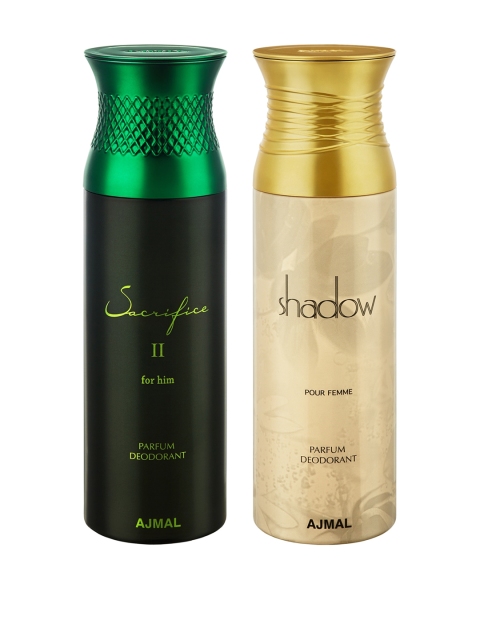 

Ajmal Unisex Pack of 2 Sacrifice II Him & ShadowHer Deodorants 200 ml, Black