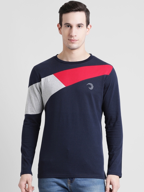 

oneliner Men Navy Blue Colourblocked Round Neck T-shirt