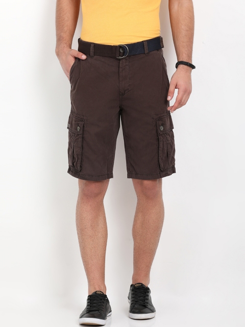 

t-base Men Coffee Brown Solid Regular Fit Cargo Shorts