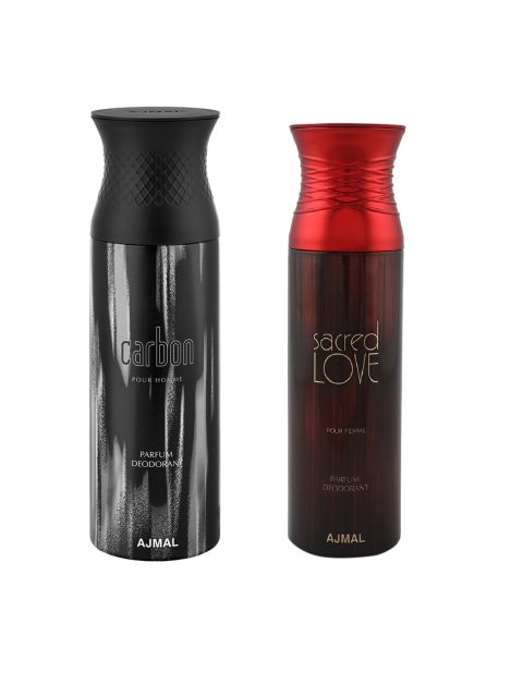 

Ajmal Unisex Pack of 2 Carbon Homme & Sacredlove Deodorant Spray 200ml, Black