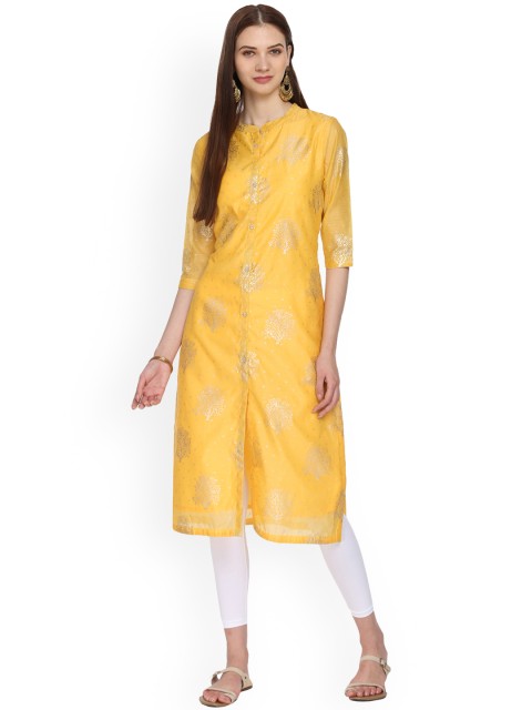 

Alena Women Yellow Printed Straight Kurta