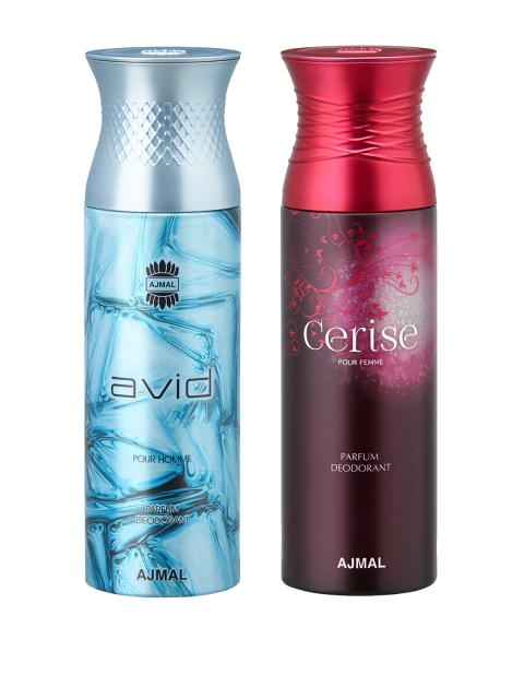 

Ajmal Unisex Pack of 2 Avid & Cerise Deodorants 200 ml, Blue