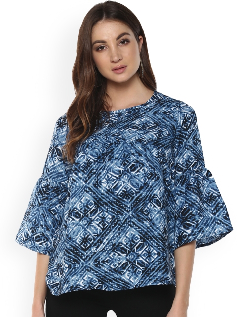 

Mayra Women Blue Printed A-Line Top