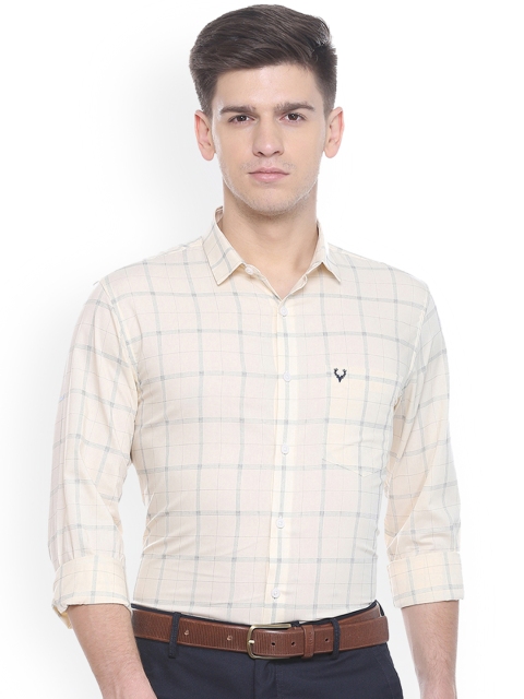 Allen Solly Men Cream-Coloured Slim Fit Checked Casual Shirt