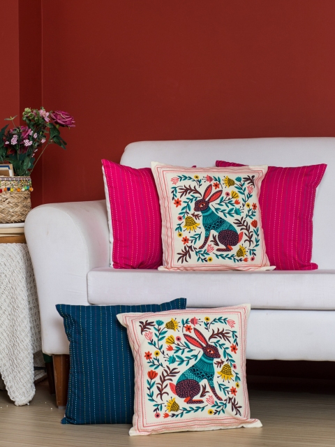 

Chumbak Multicoloured Set of 5 Abstract Square Cushion Covers, Multi