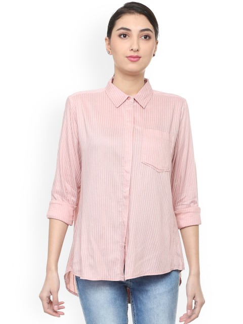 

People Women Pink Regular Fit Striped Casual Shirt