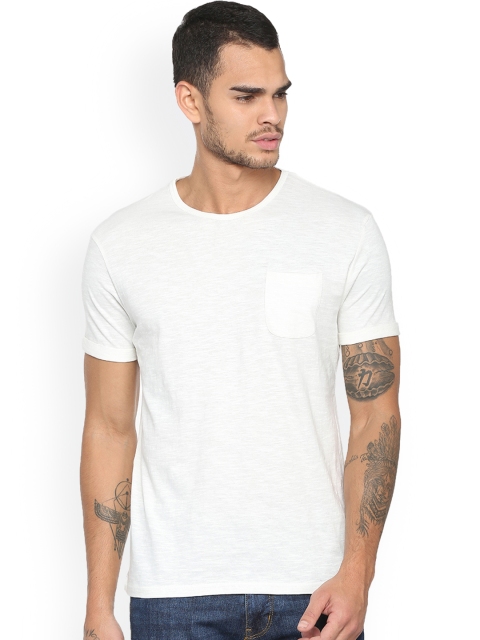 

People Men White Solid Round Neck T-shirt