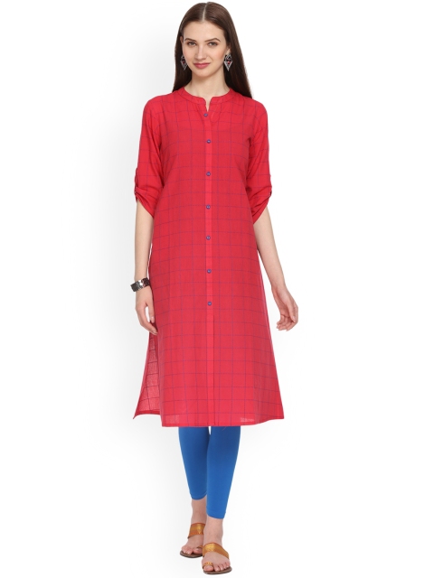 

Alena Women Red Checked Straight Kurta