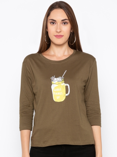 

Globus Women Olive Brown Printed Round Neck T-shirt