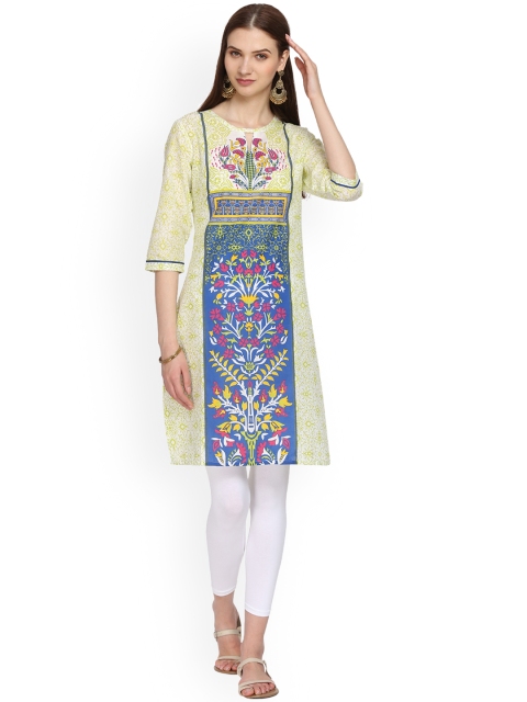 

Alena Women Lime Green Printed Straight Kurta