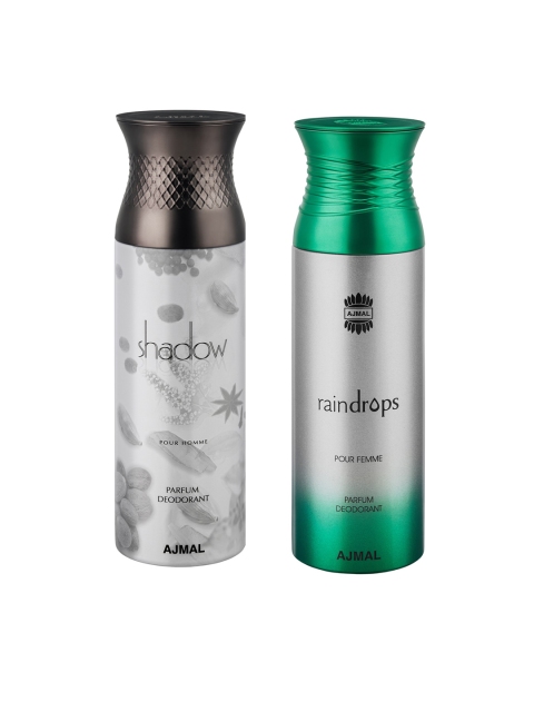 

Ajmal Unisex Shadow Homme & Raindrops Pack of 2 Deodorant, Grey