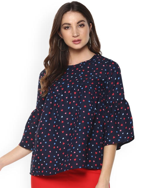 

Mayra Women Navy Blue Printed A-Line Top