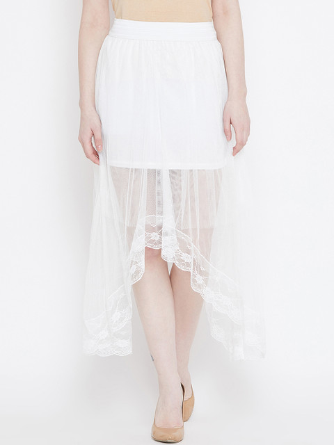 

Camey Women White Self Design Knee Length Skirt