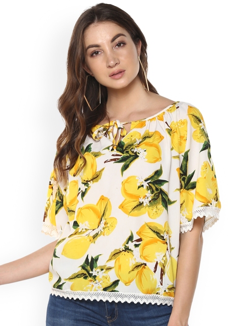 

Mayra Women White & Yellow Printed Top