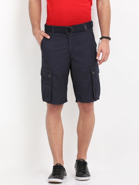

t-base Men Navy Blue Solid Regular Fit Cargo Shorts