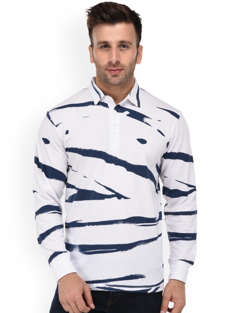 

WILD WEST Men White Striped Polo Collar T-shirt