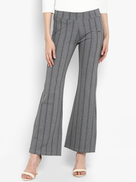 

FOSH Women Grey Skinny Fit Self Design Bootcut Trousers