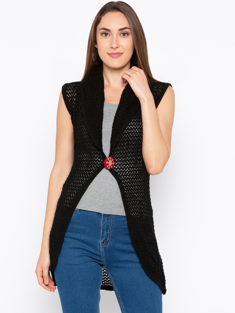 

Globus Black Self Design Open Front Shrug