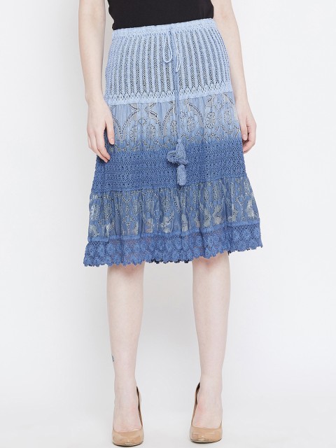 

Camey Women Blue Self Design Knee Length Skirt