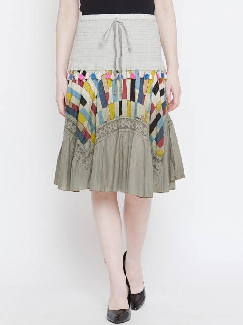 

Camey Beige and Green Printed A-Line Skirt