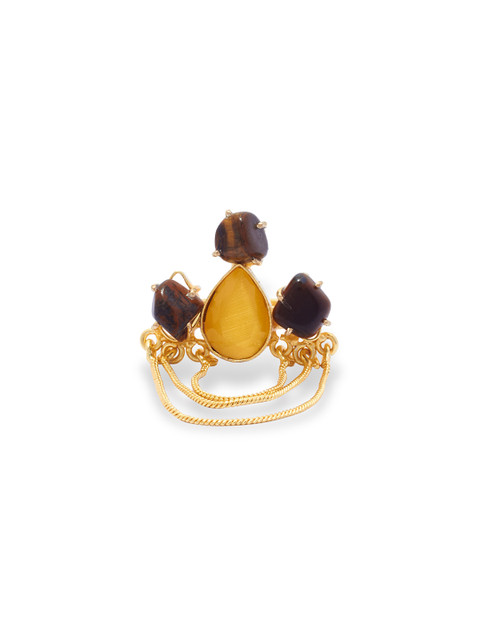 

AccessHer Women Gold-Toned Tiger's Eye Finger Ring With Chain Tassels