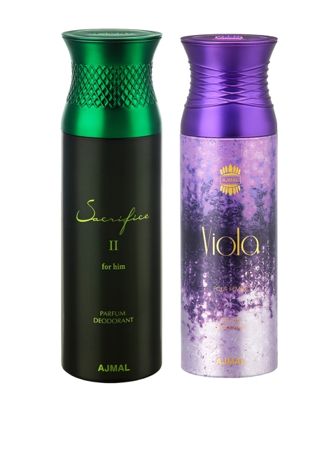 

Ajmal Unisex Set of 2 Sacrifice II Him & Viola Deodorants & Body Spray 200Ml each, Black