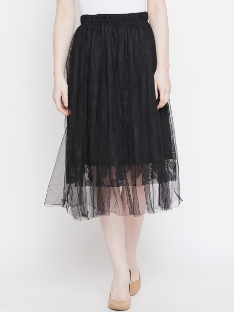 

Camey Women Black Solid Semi-sheer A-Line Midi Skirts