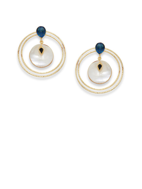

AccessHer Gold-Toned & White Mabe Pearl Drop Earrings with American Diamonds