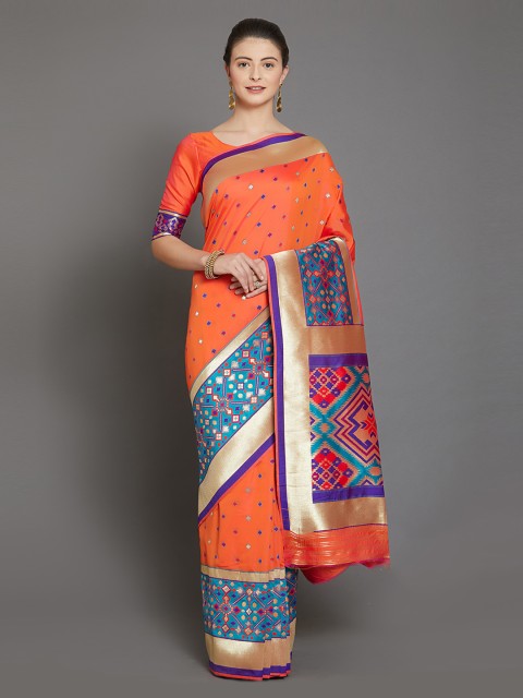 

Mitera Peach-Coloured Silk Blend Woven Design Kanjeevaram Saree